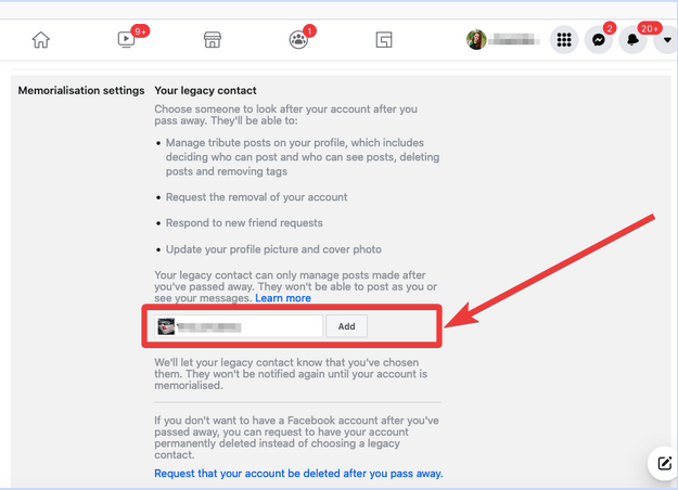 Memorialisation settings page