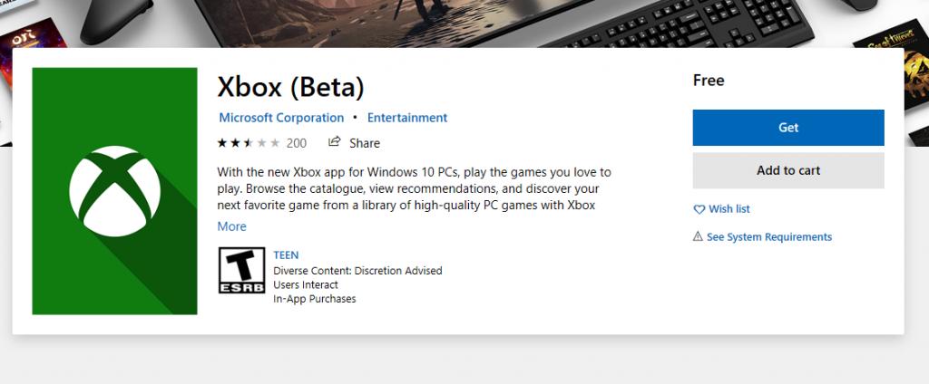 Xbox Beta App on Store