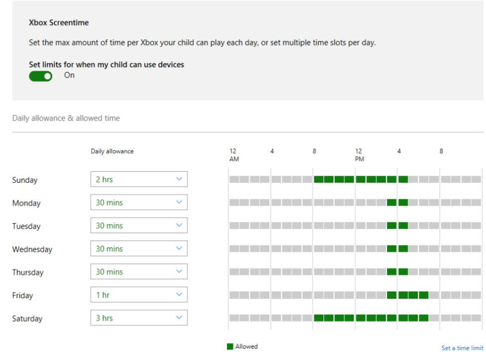 Screen time limit