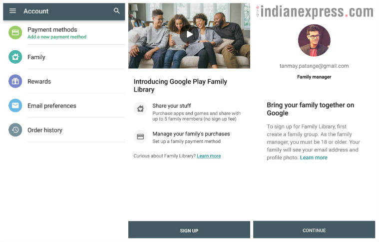 google play family library share applications