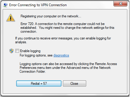 VPN Error Code 720 on Windows 10