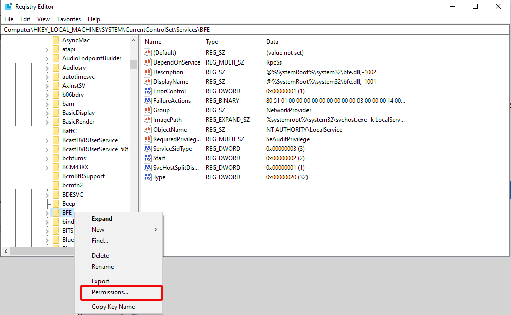 select Permissions