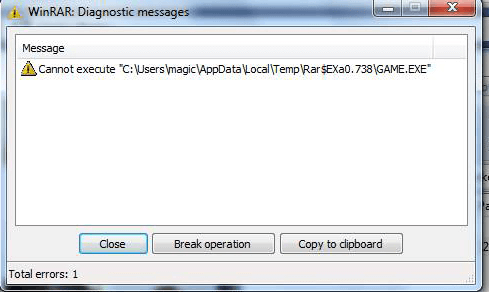 WinRAR cannot execute file